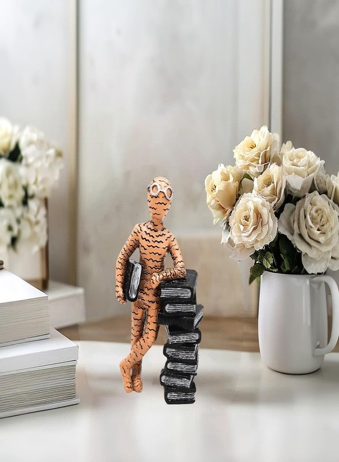 MHLLGN Resin Book Lover Statue - Gold & Black Reader Sculpture Leaning on Stacked Books, Decorative Figurine for Bookshelf, Office, Bedroom & Library - Image 3